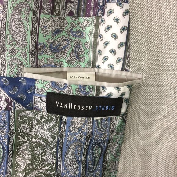 Van Heusen Studio Gray Blazer Mens 48R 2 Button 2 Vent Elbow Patch Paisley Lined - Picture 7 of 7